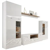 MID.YOU Anbauwand, Weiß, Eiche, Kunststoff, 12 Fächer, 1 Schubladen, 340x196x40 cm, Made in EU, Wohnzimmer, Wohnwände, Wohnwand-Sets