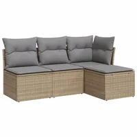 vidaXL 4-tlg Garten-Sofagarnitur mit Kissen Beige Poly Rattan