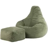 I.C.O.N. Icon Dalton Sitzsack mit Hocker Cord, Salbeigrün, Gaming Sitzsack Erwachsene mit Füllung, Bean Bag, Lounge Sessel, Lounge Stuhl, Schlafzimmer, Wohnzimmer Möbel