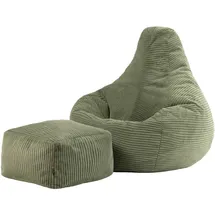 I.C.O.N. Icon Dalton Sitzsack mit Hocker Cord, Salbeigrün, Gaming Sitzsack Erwachsene mit Füllung, Bean Bag, Lounge Sessel, Lounge Stuhl, Schlafzimmer, Wohnzimmer Möbel