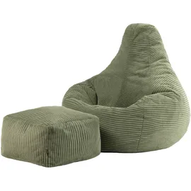 I.C.O.N. Icon Dalton Sitzsack mit Hocker Cord, Salbeigrün, Gaming Sitzsack Erwachsene mit Füllung, Bean Bag, Lounge Sessel, Lounge Stuhl, Schlafzimmer, Wohnzimmer Möbel