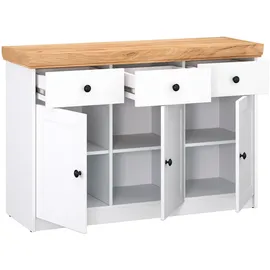 Homestyle4u Kommode Sideboard Eiche Matt Weiß Holz Massiv Schrank Mit Schubladen Highboard Anrichte - Gr.: onesize