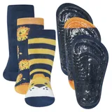 Ewers 3er-Pack Löwe Stoppersocken SoftStep, Socken mit Antirutschsohle für Jungen, Anti-Rutsch-Socken mit Gummisohle, MADE IN GERMANY, 3 Paar rutschfeste Kindersocken für Jungs, Größe 29-30