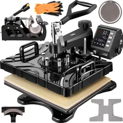 VEVOR 6 in 1 Transferpresse 38 x 29 cm Heißpresse Maschine 1000 W T-Shirt Hitzepresse Maschine Presse Maschine Schwarz mit Digitaler LED-Temperatur- und Zeitkontroller