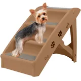 Hundetreppe 4 Stufen Faltbare Haustiertreppe mit Rutschfester Matte, 50 cm hohe Katzentreppe,Hunderampe Max. Belastung 75 kg, (Braun) - Aufun