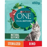 PURINA ONE Dual Nature Katzenfutter trocken für kastrierte Katzen mit Spirulina, reich an Rind, 6er Pack (6 x 650g)