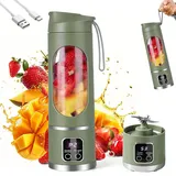 Tragbarer Mixer Smoothie Maker To Go 450 ML, Pengrity Portable Blender mit LED Display, 12 Klingen, Kleiner Mixer für Shakes und Smoothie, Wiederaufladbar Mini Standmixer für Reisen, Outdoor, Olivgrün