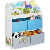 Relaxdays Kinderregal mit 4 Stoffboxen Weiß,Hellblau,Grau