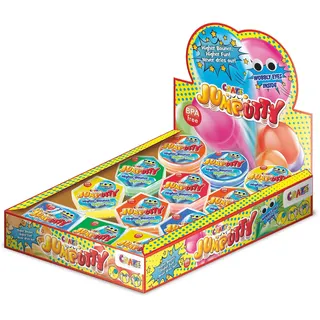 JUMPUTTY Hüpfende Kinderknete Komplettes Thekendisplay mit 24 Dosen , Springknete zum Mitnehmen , 5 verschiedenen Farben