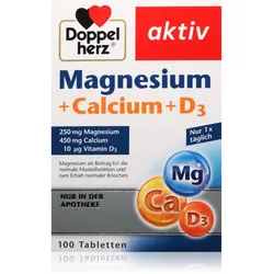 Doppelherz Aktiv Magnesium + Calcium + D3 Tabletten für die normale Funktion des Immunsystems, gesunde Knochen und Muskelaktivität 100 TABL