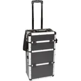 Perel Werkzeugkoffer, Trolley-Funktion, ausziehbarer Griff, Schlüsselschloss, 2 Schlüssel, Aluminium, - 370 x 225 x 670 mm - Schwarz,