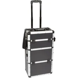 Perel Werkzeugkoffer, Trolley-Funktion, ausziehbarer Griff, Schlüsselschloss, 2 Schlüssel, Aluminium, - 370 x 225 x 670 mm - Schwarz,