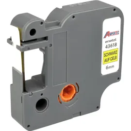 Ampertec Label Band kompatibel zu Dymo D1 43618 (S0720790) schwarz auf gelb 6mm x 7m