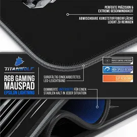 Titanwolf RGB Gaming Mauspad, Mousepad XL 800 x 300mm verbessert Präzision & Geschwindigkeit, Epsilon