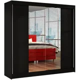 silape Schwebetürenschrank, Schwarz, Holzwerkstoff, Rechteckig, 200x215x58 cm, Schlafzimmer, Kleiderschränke, Schwebetürenschränke