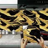 Fliesenaufkleber Gold Schwarzer Marmor Klebefliesen Wasserfest Fliesenaufkleber Bad Vinyl Küchenrückwand Selbstklebend Fliesenaufkleber Küche Deko Fliesenfolie 10 Stück/15x15cm