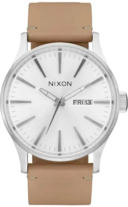 NIXON SENTRY LEATHER Uhr all silver/tan