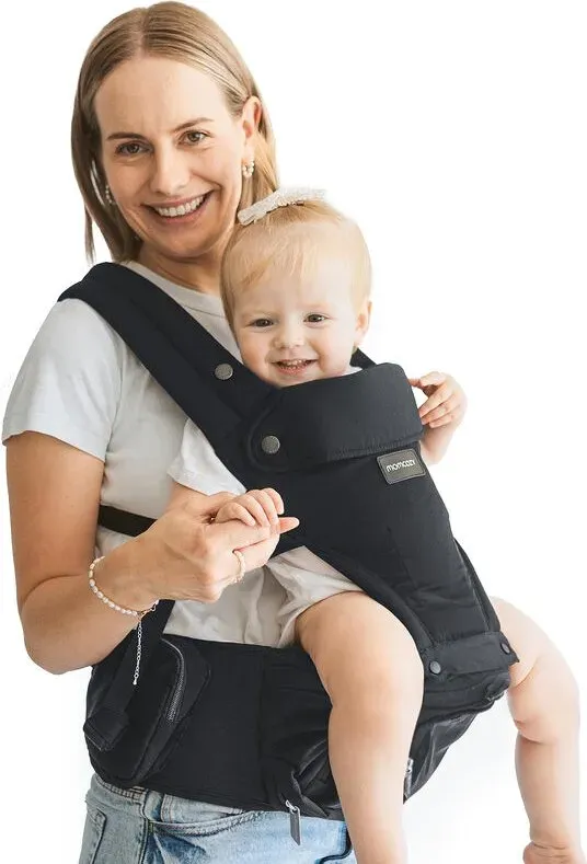 Momcozy 2-in-1 AIR Babytrage & Hüftstütze (Stoff mit Baumwollstruktur) HC002 - Schwarz