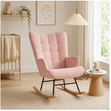Simurq Schaukelstuhl Teddy Schaukelsessel Wingback mit Holzkufen, Wippfunktion, Teddybezug, Wingback-Design, Holzschwingen rosa