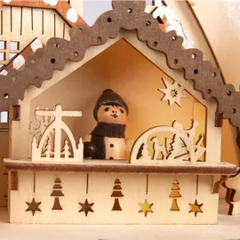 Brubaker 3D Lichterbogen - Schwibbogen mit LED Kerzen - Weihnachtsmarkt - Weihnachtsbeleuchtung aus Holz - 31 x 41 x 11 cm Handbemalte Weihnachtsdeko - Braun/Weiß