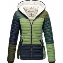 Navahoo Damen Stylische Steppjacke Colorblocking Übergangsjacke mit Kapuze Multikulti