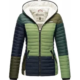 Navahoo Damen Stylische Steppjacke Colorblocking Übergangsjacke mit Kapuze Multikulti