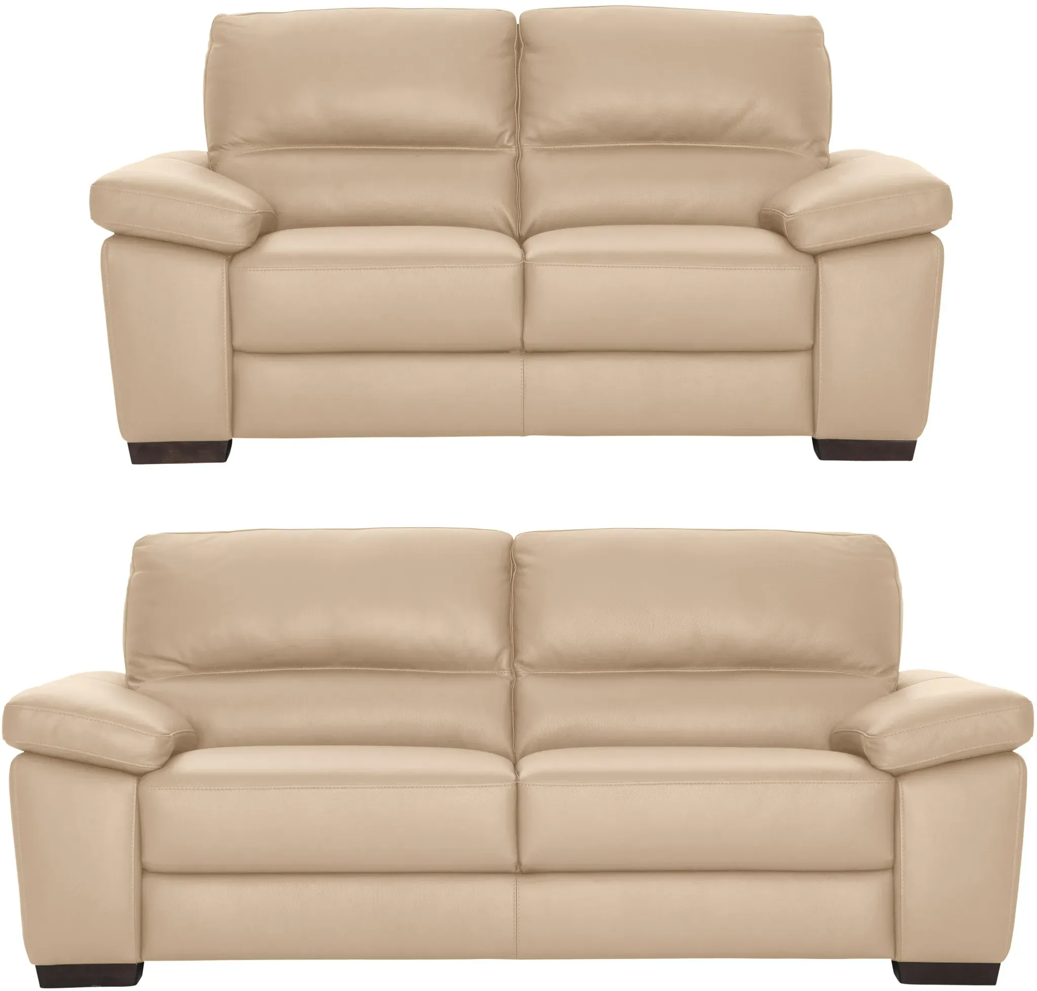 Polstergarnitur CALIA ITALIA "Gaia, hochwertige Garnitur aus 2-Sitzer und 3-Sitzer, edles Design", beige, Leder BULL, Leder SORRENTO - 100% Leder, Leder BULL - 100% Leder, Sitzmöbel-Sets, Ledergarnitur, in zwei hochwertigen Lederqualitäten