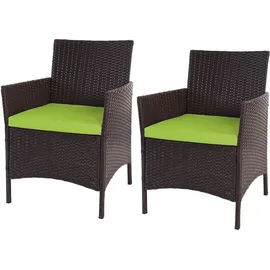 Mendler 3-2-1-1 Poly-Rattan Garten-Garnitur Halden, Lounge-Set Sitzgruppe Sofa braun-meliert, Kissen grün