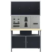VidaXL Werkbank mit 3 Werkzeugwänden und 1 Wandschrank