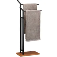 Relaxdays Handtuchständer, schwarz, 2 Stangen, Handtuchhalter stehend, Badetuchhalter ohne