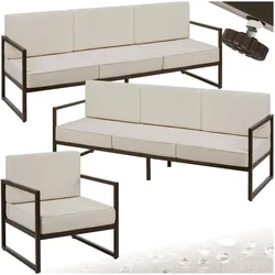 tectake® Garten-Loungeset, für 7 Personen, Dicke der Sitzpolster 14 cm, pulverbeschichtete Stahlgestelle, höhenverstellbare Füße