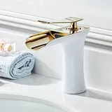 Weiß-goldene Wasserfall-Waschtischarmatur, Einloch-Mischbatterie für hohe Waschbecken
