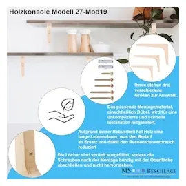 MS Beschläge 300mm x 200mm Konsole Holzwinkel Buchenholz Regalträger Holzkonsole