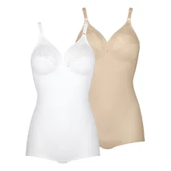 Miederbody TRIUMPH "Formfit BSX 02P DE", Damen, Gr. 100, Cup C, natur, schwarz combination, Spitze, Obermaterial: 54% Polyamid, 22% Baumwolle, 19% Elasthan, 5% Polyester, klassisch, Bodies, klassisch formend