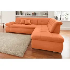 DOMO collection Ecksofa NMORIC inkl. Zierkissen 273x216x80 cm L-Form, Ottomanen-Abschluss, wahlweise mit Bettfunktion und Armlehnverstellung orange