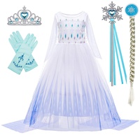 BanKids Kinderkostüm Frozen 2 ELSA Kostüm Mädchen Prinzessin Kleid mit Perücke, Krone, Streitkolben, Handschuhen 6-7 Jahre (130,K11)