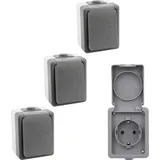 ETT 4er Set Feuchtraum Steckdose Serie SECURE Aufputz IP44 250V grau