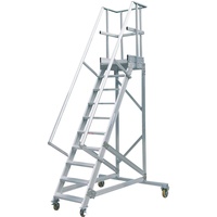 Treppenleiter Hymer fahrbar mit Podest 14 Stufen 600 mm 60° Treppenneigung 60° serienmäßig mit einem Handlauf, links