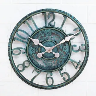 Taodyans Outdoor Wanduhr 30 cm Garten Uhren Wasserdicht Aussenbereich Wanduhr Vintage Küche Wohnzimmer Industrial 3D Wanduhr - Ticken(Türkis)