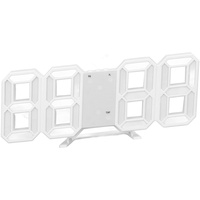 CHICIRIS 3D-LED-Wanduhr, Minimalistischer Weißer Rahmen, Digitaler Wandwecker mit Temperatur für Zuhause, Wohnzimmer, Multifunktion(Rosa Wort)