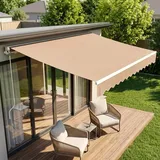 manuelle Gelenkarmmarkise Markise, 250 x 200cm Gelenkmarkise, inkl. Wandhalterung, Handkurbel, Wasserabweisend Alu/Polyester, für Outdoor Terrasse Balkon,Kaki