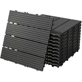ECD Germany WPC Terrassenfliesen 30x30 cm 33er Spar Set Anthrazit geriffelt, Holzoptik, Bodenbelag mit Drainage, Terrassendielen Balkonfliesen, Klickfliesen für Terrasse Garten Balkon