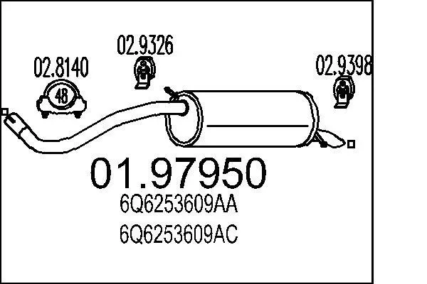 MTS Endschalldämpfer  für SKODA VW SEAT 6Q6253609N 606253609N 606253609AA 01.97950