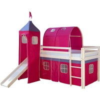 Hochbett mit Rutsche Kinderbett 90x200 cm Spielbett Vorhang Tunnel Homestyle4u