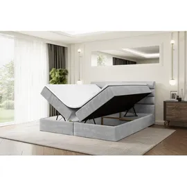 altdecor Boxbett, Hellgrau Holzwerkstoff, Höhe ca. 20 cm - H4 - Polsterbett mit Bettkasten und Lattenrost, - CELESTIA - 160x200 cm, Schlafzimmer, Betten, Boxspringbetten