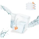 Relaxdays Faltbarer Wasserkanister 4er Set, 5 l, Faltkanister mit Hahn, BPA-frei, geschmacksneutral, transparent/orange