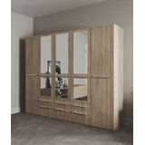 Priess Kleiderschrank PRIESS "Schrank Garderobe Wäscheschrank Barcelona in 5 Breiten", braun (struktureichefarben hell), B:230cm H:193cm T:54cm, Holzwerkstoff, Schränke, Kleiderschrank, viel Stauraum, geräumige Schubkästen, mit Spiegel, MADE IN GERMANY