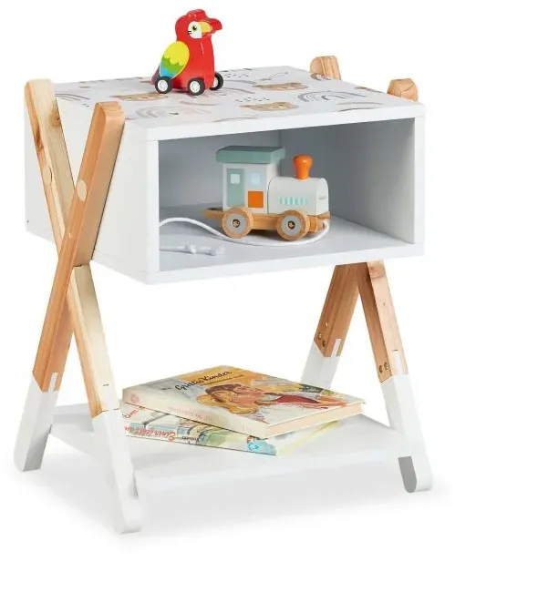 Relaxdays Nachttisch für Kinder offenes Fach Weiß,Hellbraun