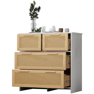 OKWISH Sideboard Rattanschrank (Sideboard mit 4-Schubladen und Massivholzgriffen), Maße: B80/H80/T38 cm