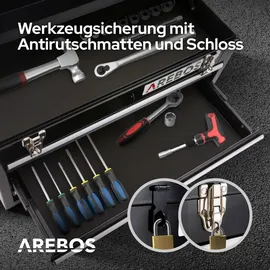 Arebos Werkzeugkasten mit 3 Schubfächern, Schwarz, 8,2 kg & Schwarz